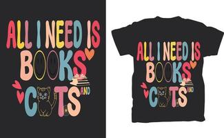 tout je avoir besoin est livres et chats col en v T-shirt vecteur