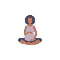 Enceinte fille dans le lotus position. content grossesse. isolé. plat vecteur illustration.