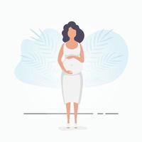 Enceinte fille dans plein croissance. bien construit Enceinte femelle personnage. bannière dans bleu tons pour toi. vecteur illustration dans dessin animé style.