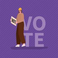 femme avec bannière de vote et casque pour le jour des élections vecteur