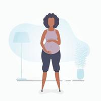 Enceinte fille dans plein croissance. bien construit Enceinte femelle personnage. bannière dans bleu couleurs pour votre conception. plat vecteur illustration.