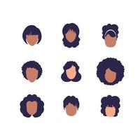 grand ensemble de visages femmes avec différent coiffures et différent nationalités. isolé sur blanc Contexte. plat style. vecteur