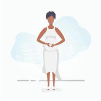 Enceinte fille dans plein croissance. bien construit Enceinte femelle personnage. carte postale ou affiche dans doux couleurs pour toi. plat vecteur illustration.