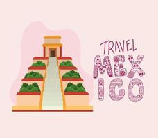 lettrage de voyage au mexique avec la conception de vecteur de pyramide