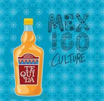 lettrage de la culture mexicaine avec la conception de vecteur de bouteille de tequila