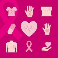 conception de vecteur de jeu d & # 39; icônes de sensibilisation au cancer du sein