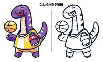 Coloriage de capitaine brachiosaure faisant jongler avec le basket-ball vecteur