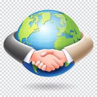 conception conceptuelle de partenariat commercial. gens d'affaires poignée de main autour du monde globe terrestre fond vecteur