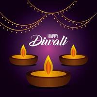 bougies diwali heureux sur la conception de vecteur de fond violet