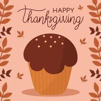 joyeux jour de Thanksgiving avec muffin et feuilles vector design