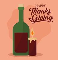 joyeux jour de Thanksgiving avec conception de vecteur de vin et de bougie