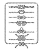collection de ligne de silhouette de noeuds de corde. illustrations vectorielles. vecteur