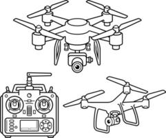 jeu d'icônes de ligne silhouette drone. illustration vectorielle. vecteur