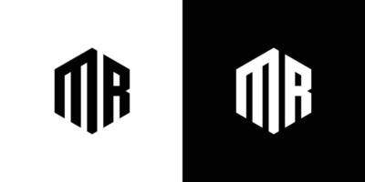 lettre m r polygone, hexagonal minimal logo conception sur noir et blanc Contexte vecteur