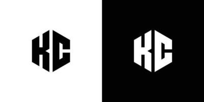 lettre k c polygone, hexagonal minimal logo conception sur noir et blanc Contexte vecteur