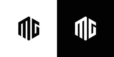 lettre m g polygone, hexagonal minimal logo conception sur noir et blanc Contexte vecteur