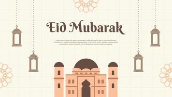 eid mubarak bannière Contexte avec mosquée et lanternes. vecteur