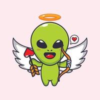 mignonne extraterrestre Cupidon en portant l'amour La Flèche dessin animé vecteur illustration.