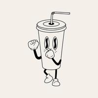 rétro un soda mascotte. mignonne personnage dans branché rétro Années 60 Années 70 dessin animé style. vecteur main tiré illustration