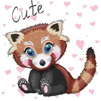 panda rouge, personnage mignon avec de beaux yeux, style enfantin brillant. animaux rares, livre rouge, chat, ours vecteur