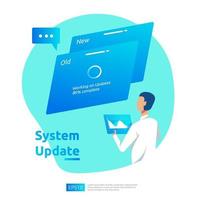 mettre à jour le concept de progression du système d'exploitation, le processus de synchronisation des données et le programme d'installation. illustration modèle de page de destination Web, bannière, présentation, interface utilisateur, affiche, publicité, promotion ou médias imprimés. vecteur