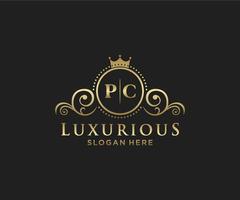 modèle initial de logo de luxe royal de lettre pc dans l'art vectoriel pour le restaurant, la royauté, la boutique, le café, l'hôtel, l'héraldique, les bijoux, la mode et d'autres illustrations vectorielles.