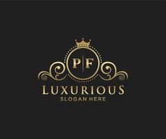 modèle initial de logo de luxe royal de lettre pf dans l'art vectoriel pour le restaurant, la royauté, la boutique, le café, l'hôtel, l'héraldique, les bijoux, la mode et d'autres illustrations vectorielles.