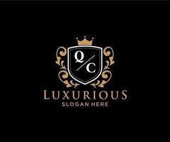 modèle initial de logo de luxe royal de lettre qc dans l'art vectoriel pour le restaurant, la royauté, la boutique, le café, l'hôtel, l'héraldique, les bijoux, la mode et d'autres illustrations vectorielles.