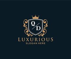 modèle initial de logo de luxe royal de lettre qd dans l'art vectoriel pour le restaurant, la royauté, la boutique, le café, l'hôtel, l'héraldique, les bijoux, la mode et d'autres illustrations vectorielles.