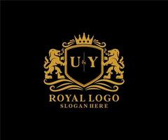 modèle de logo de luxe royal lion lettre initiale uy dans l'art vectoriel pour le restaurant, la royauté, la boutique, le café, l'hôtel, l'héraldique, les bijoux, la mode et d'autres illustrations vectorielles.