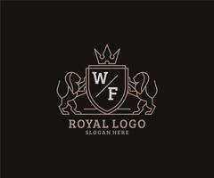 modèle initial de logo wf lettre lion royal luxe dans l'art vectoriel pour restaurant, royauté, boutique, café, hôtel, héraldique, bijoux, mode et autres illustrations vectorielles.