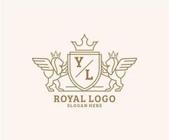 initiale yl lettre Lion Royal luxe héraldique, crête logo modèle dans vecteur art pour restaurant, royalties, boutique, café, hôtel, héraldique, bijoux, mode et autre vecteur illustration.