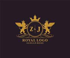 initiale zj lettre Lion Royal luxe héraldique, crête logo modèle dans vecteur art pour restaurant, royalties, boutique, café, hôtel, héraldique, bijoux, mode et autre vecteur illustration.