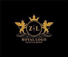 initiale zl lettre Lion Royal luxe héraldique, crête logo modèle dans vecteur art pour restaurant, royalties, boutique, café, hôtel, héraldique, bijoux, mode et autre vecteur illustration.