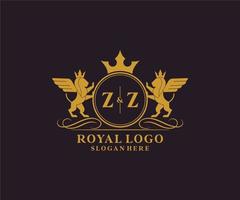 initiale zz lettre Lion Royal luxe héraldique, crête logo modèle dans vecteur art pour restaurant, royalties, boutique, café, hôtel, héraldique, bijoux, mode et autre vecteur illustration.