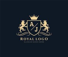 initiale un J lettre Lion Royal luxe héraldique, crête logo modèle dans vecteur art pour restaurant, royalties, boutique, café, hôtel, héraldique, bijoux, mode et autre vecteur illustration.