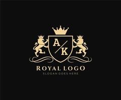 initiale ak lettre Lion Royal luxe héraldique, crête logo modèle dans vecteur art pour restaurant, royalties, boutique, café, hôtel, héraldique, bijoux, mode et autre vecteur illustration.