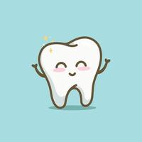 mignonne dessin animé sourire brillant les dents avec étoile cligner personnage vecteur illustration santé dentiste icône