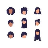 grand ensemble de visages femmes avec différent coiffures et différent nationalités. isolé. vecteur illustration.