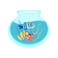 bleu rayé poisson dans un aquarium avec coraux et algues, vecteur illustration de un aquarium dans une plat style. impression pour vêtements