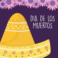 jour mexicain du chapeau de sombrero mort avec dessin vectoriel de fleurs