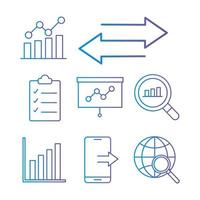 jeu d'icônes de style dégradé d'analyse de données vecteur