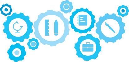 connecté engrenages et Icônes pour la logistique, service, expédition, distribution, transport, marché, communiquer concepts, pinceau équipement bleu icône ensemble. livraison mécanisme concept. sur blanc Contexte vecteur
