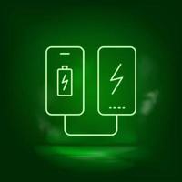 mobile, batterie néon vecteur icône. enregistrer le monde, vert néon, vert Contexte