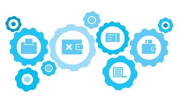 connecté engrenages et vecteur Icônes pour la logistique, service, expédition, distribution, transport, marché, communiquer concepts. loger, vendu équipement bleu icône ensemble sur blanc Contexte