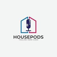 minimalis maison et microphone logo conception. maison Podcast logo modèle. vecteur