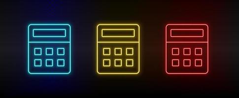 néon Icônes, calculatrice. ensemble de rouge, bleu, Jaune néon vecteur icône sur assombrir transparent Contexte