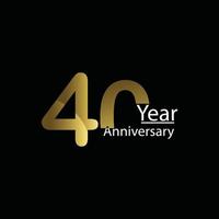 Modèle de conception de célébration d'anniversaire de 40 ans. ballon doré avec des confettis dorés. fond noir. style réaliste. illustration vectorielle. vecteur