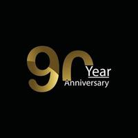 Modèle de conception de célébration d'anniversaire de 90 ans. ballon doré avec des confettis dorés. fond noir. style réaliste. illustration vectorielle. vecteur