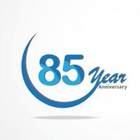 85 ans de type de logo de célébration d'anniversaire de couleur bleu et rouge, logo d'anniversaire sur fond blanc vecteur